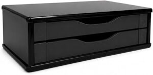 Souza & Cia Suporte de Monitor com 2 Gavetas, MDF Preto Black Piano, Elevador de Monitor e Organizador de Mesa para Escritório, Home Office e Estudos, Modelo 3346